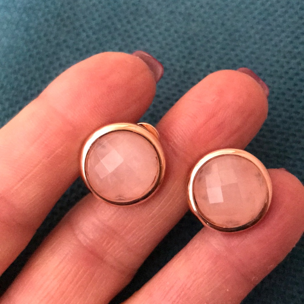 Rose Quartz and Bronze Button Earrings